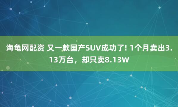 海龟网配资 又一款国产SUV成功了! 1个月卖出3.13万台,却只卖8.13W