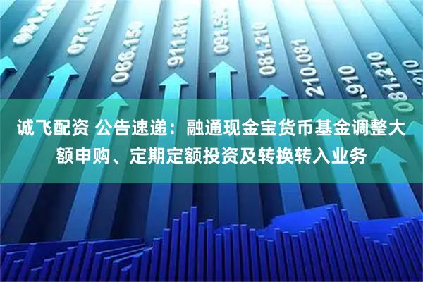 诚飞配资 公告速递:融通现金宝货币基金调整大额申购、定期定额投资及转换转入业务